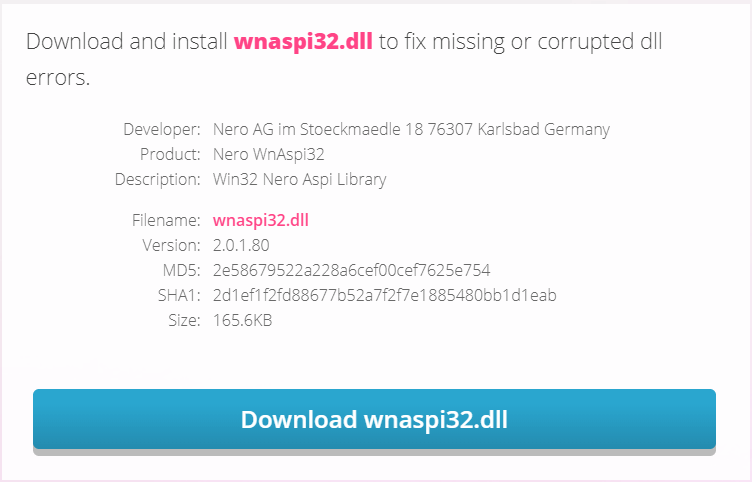 download the wnaspi32.dll file