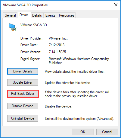 choose Roll Back Driver 