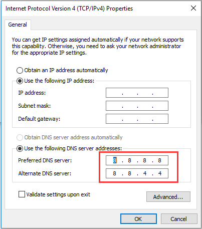set the DNS addresses