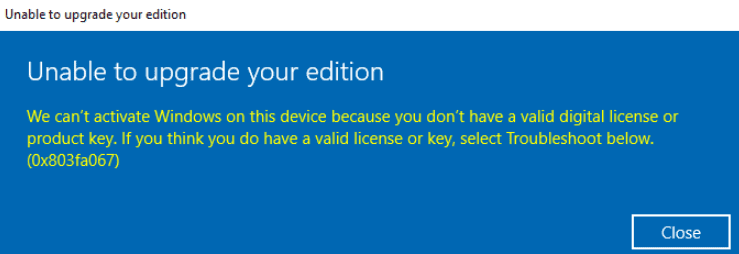 error code 0x803fa067