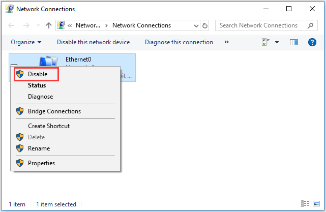 select the Ethernet and choose Disable