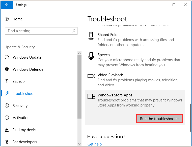 click Run the troubleshooter