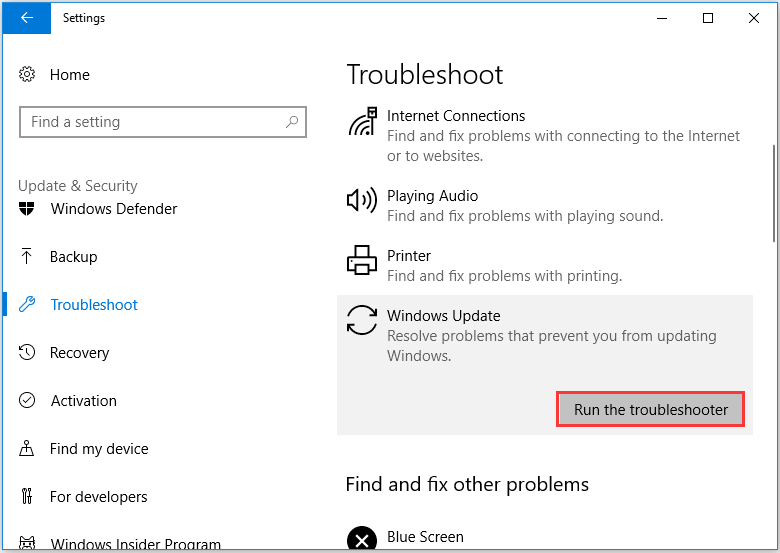 click Run the troubleshooter