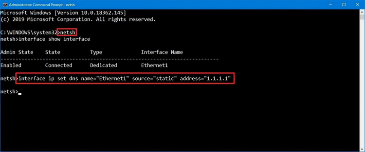 interface ip set dns name