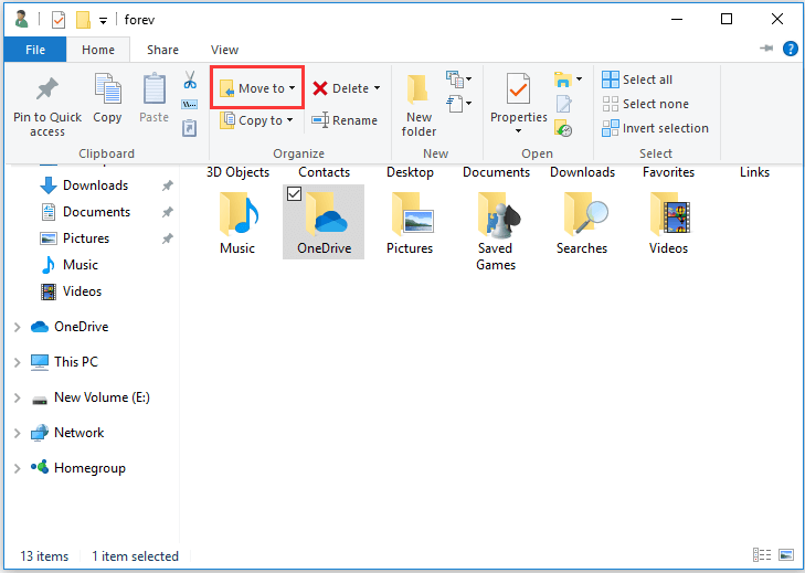 select OneDrive folder and choose Move to