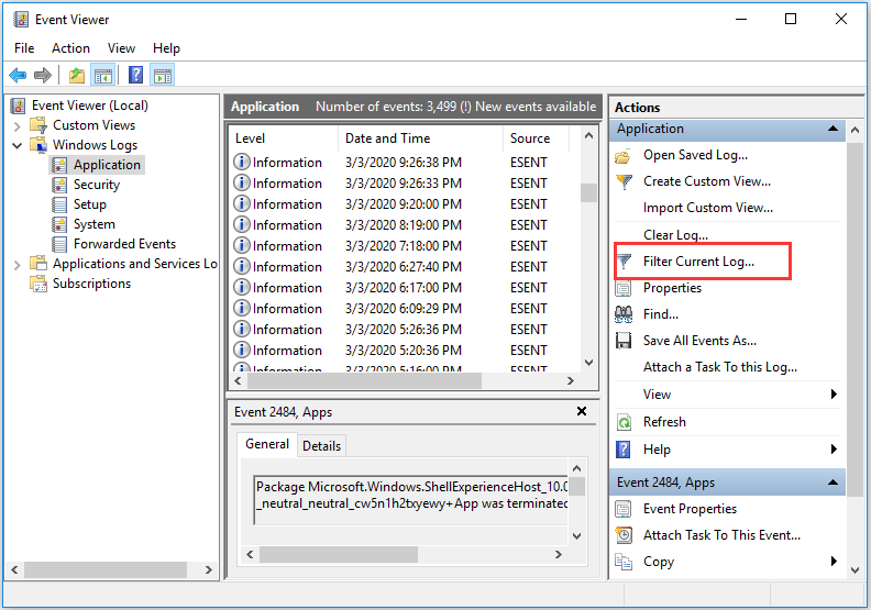 choose Filter Current Log