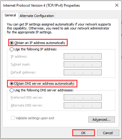 choose Obtain DNS server address automatically
