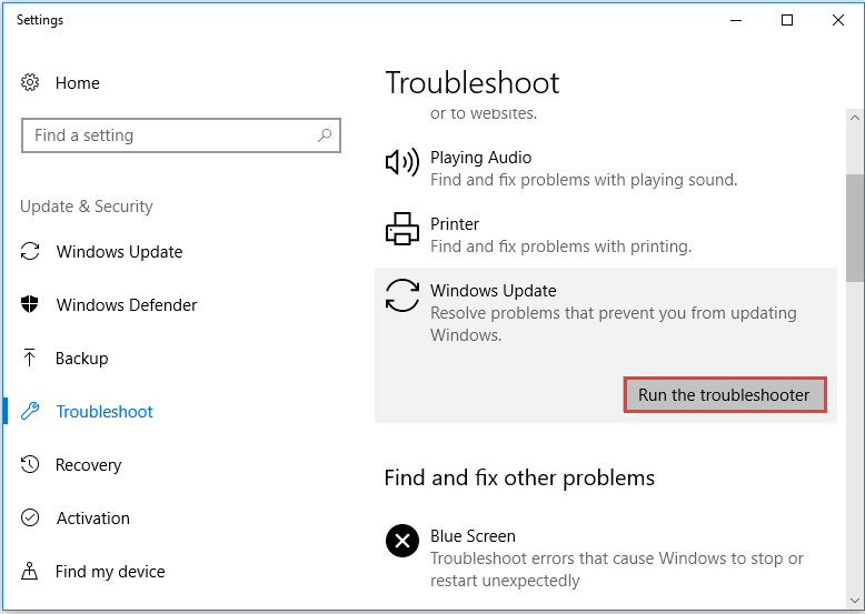 click Run the troubleshooter