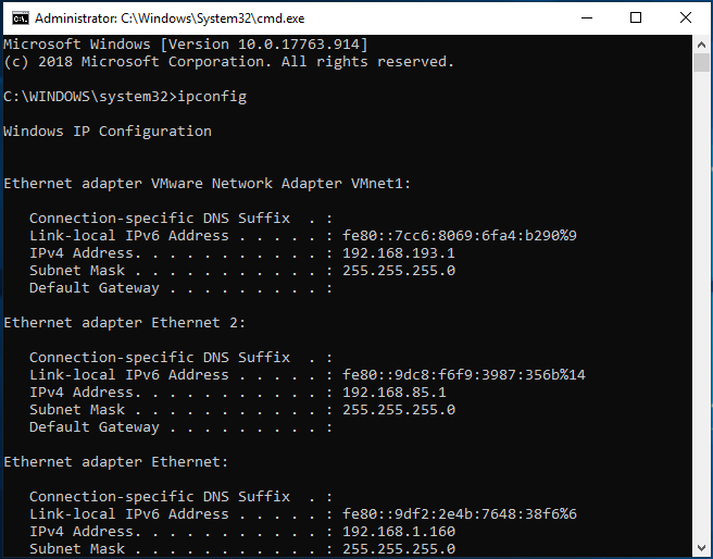 ipconfig command line