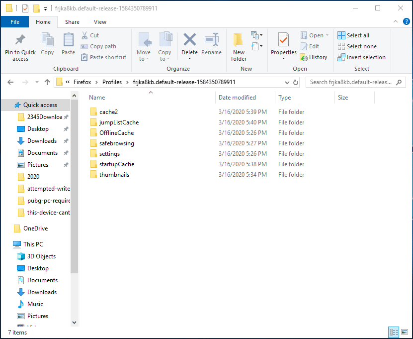 delete Firefox cache in File Explorer