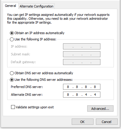 change DNS server address