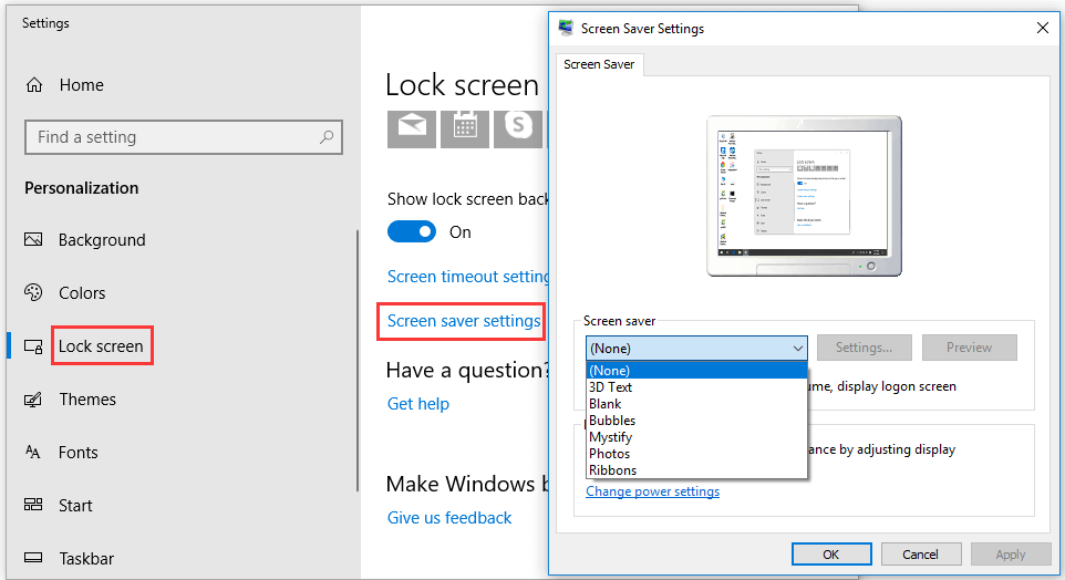 check Windows screensaver settings