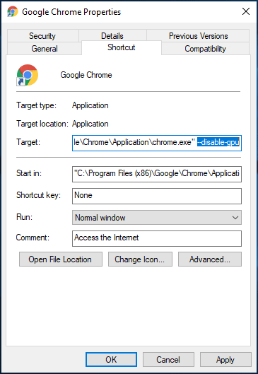 add --disable-gpu parameter to Chrome