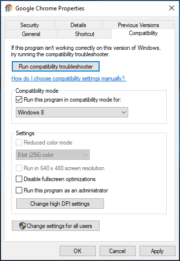 run app in compatibility mode