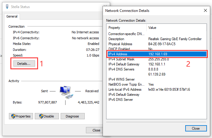 find IP address using Control Panel