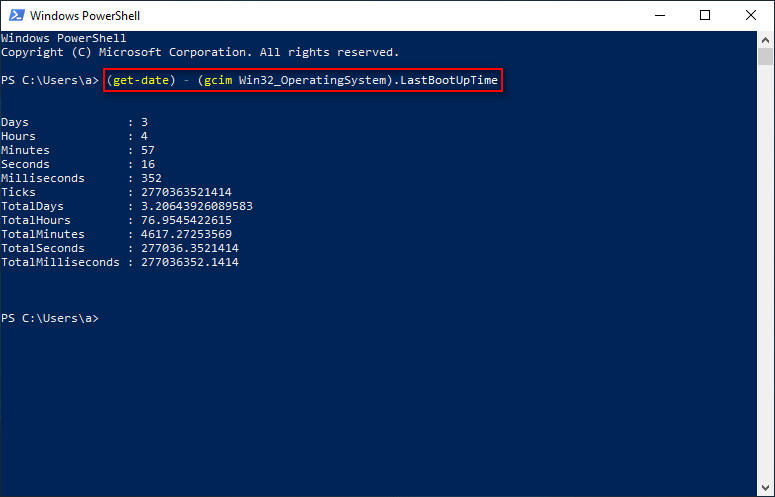 System uptime in PowerShell