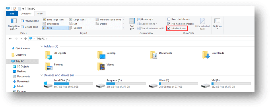 make Windows show hidden files