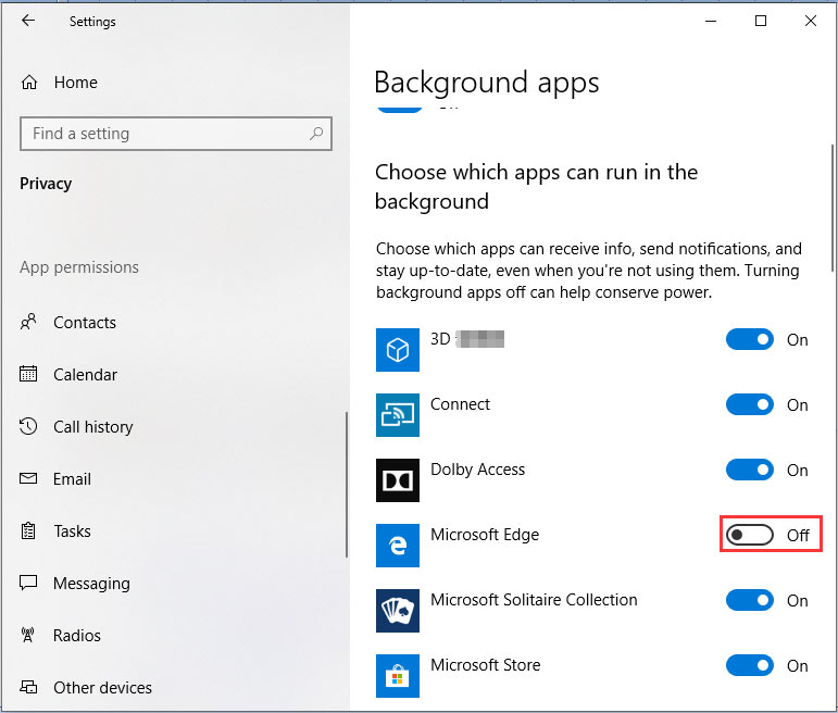 disable Edge in Settings