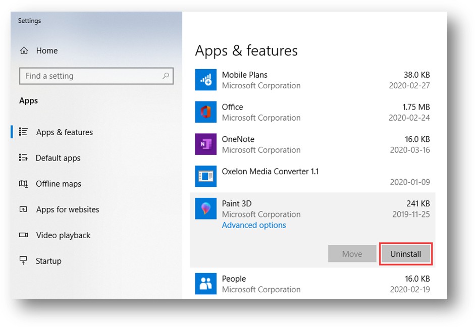 uninstall an application on Windows 10