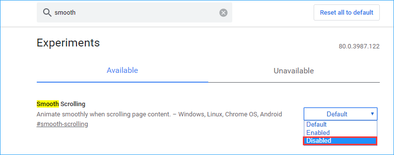 disable smooth scrolling