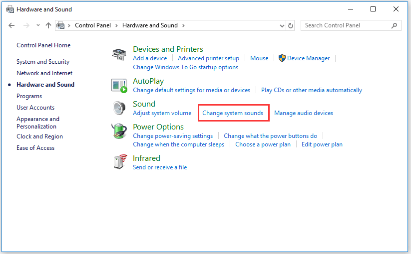 click Change system sounds