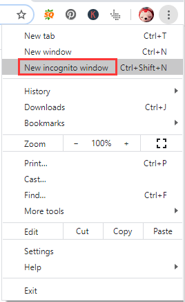 New incognito window in Chrome
