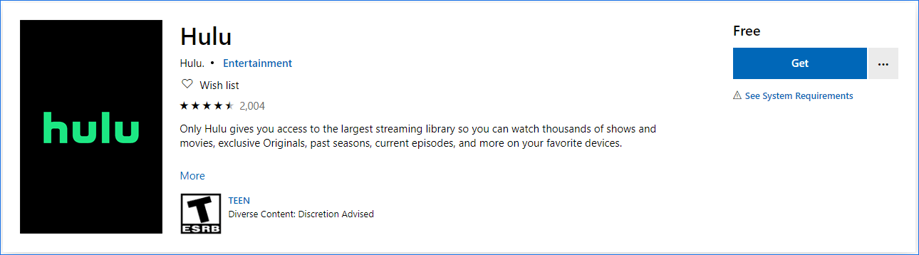 get Hulu from Microsoft store