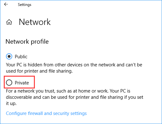 change network to private