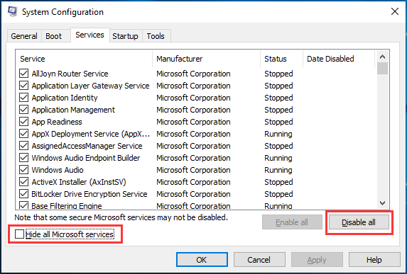 hide all Microsoft services