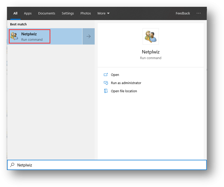 search for Netplwiz