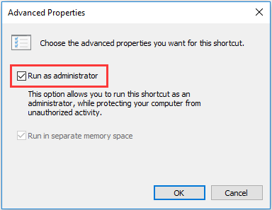 check the option run as administrator