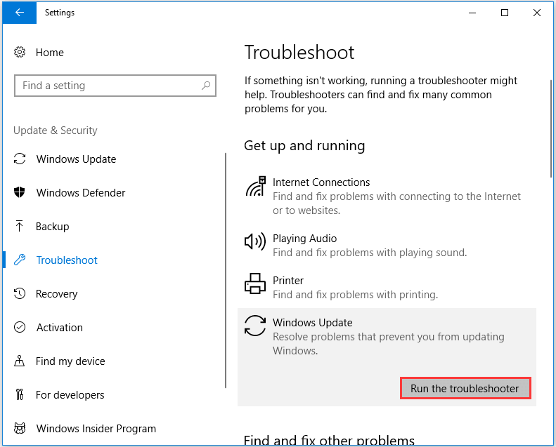 hoose Run the troubleshooter