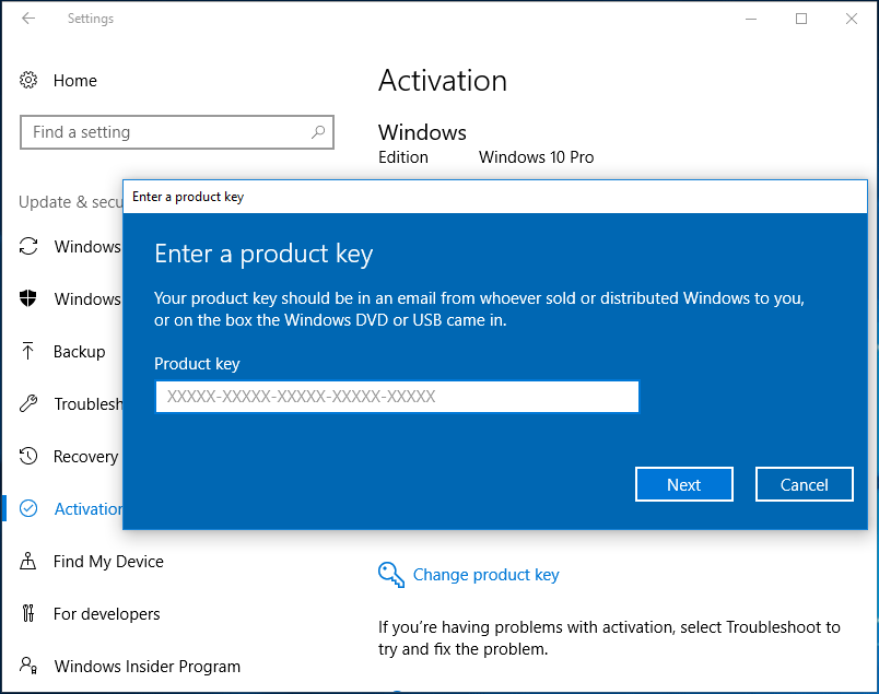 enter a product key