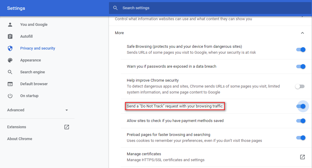 Do Not Track feature