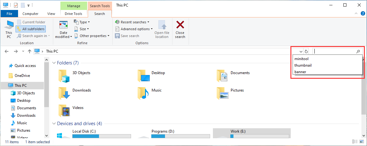 search history in File Explorer