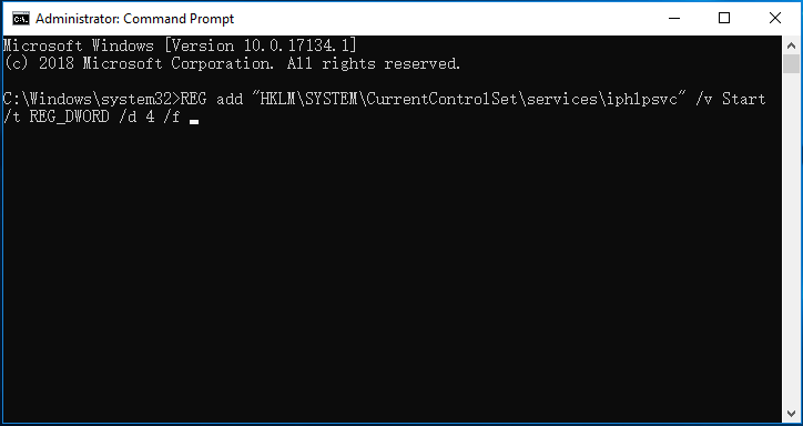 disable iphlpsvc via Command Prompt