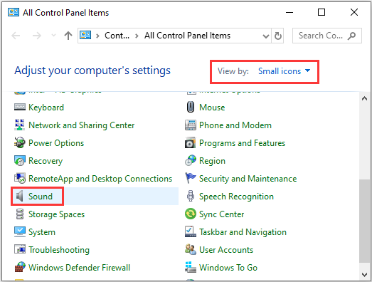 set View by: Small icons