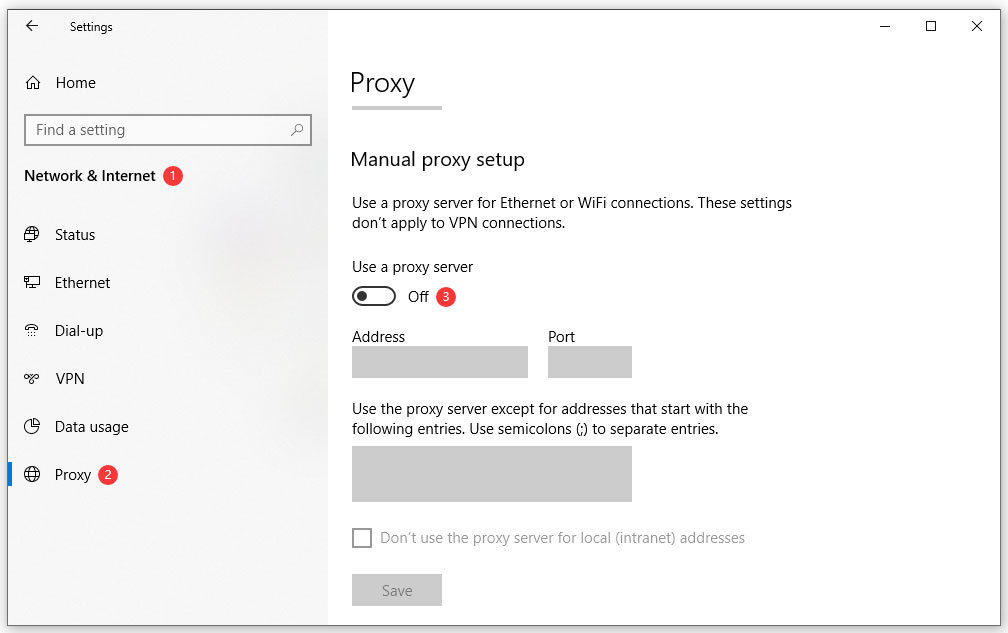 turn off use a proxy server
