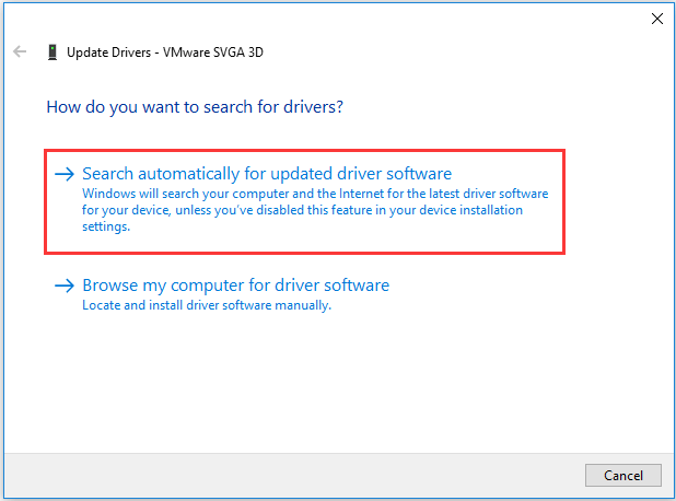 choose Search automatically for updated driver software
