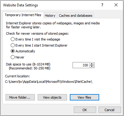 click Settings and click View files