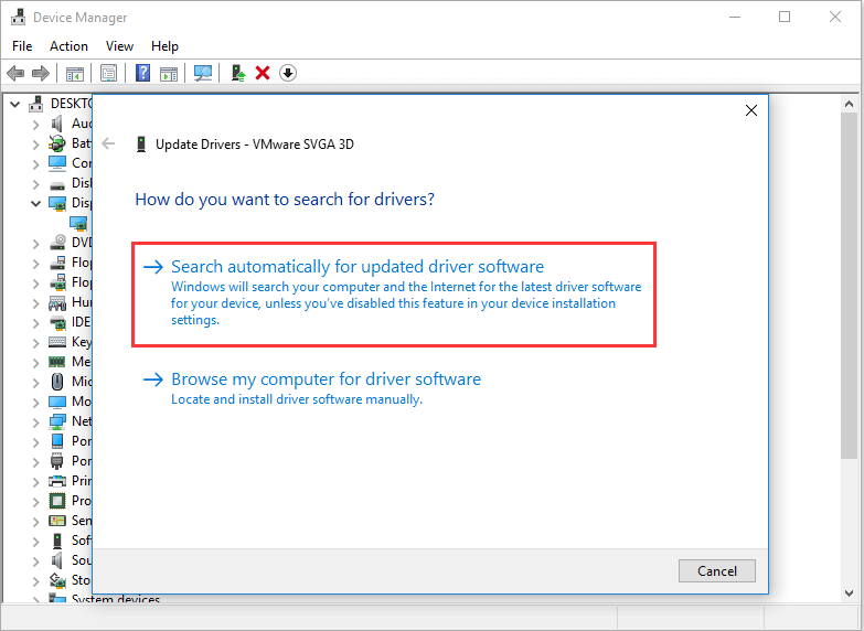 choose search automatically for updated driver software