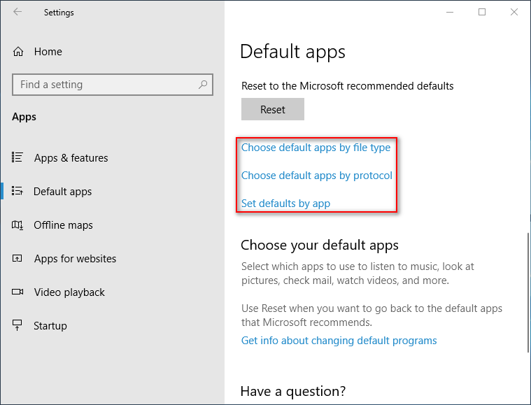 Choose default apps