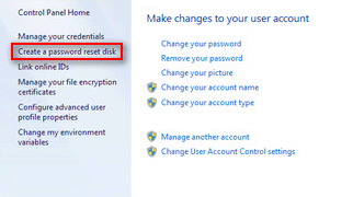 Create a password reset disk Win7