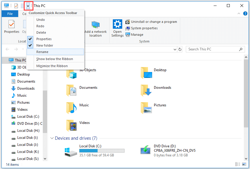 customize File Explorer Quick Access Toolbar Windows 10