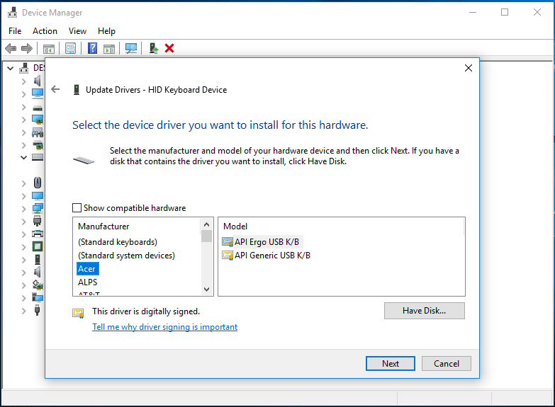 choose a keyboard driver from another manufacturer