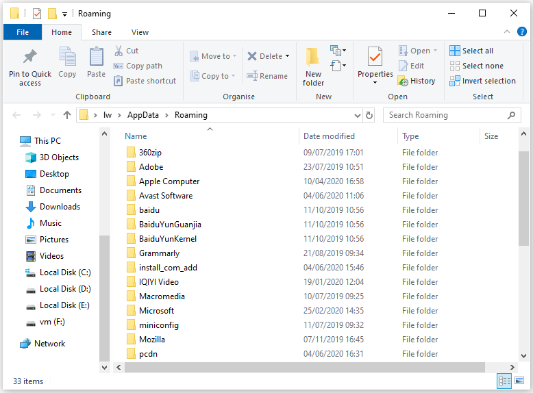 open the Roaming folder