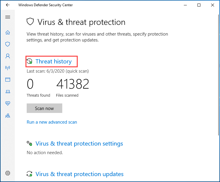 threat history in Virus and threat protection