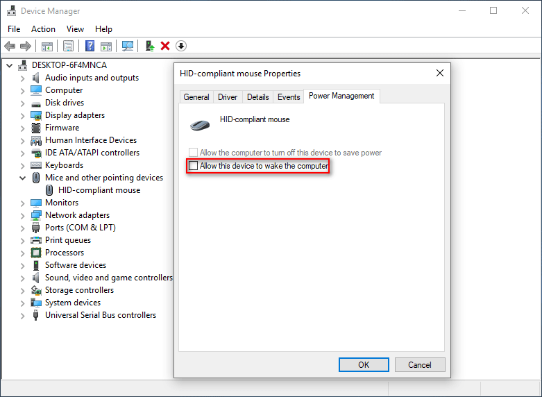 Allow this device to wake the computer