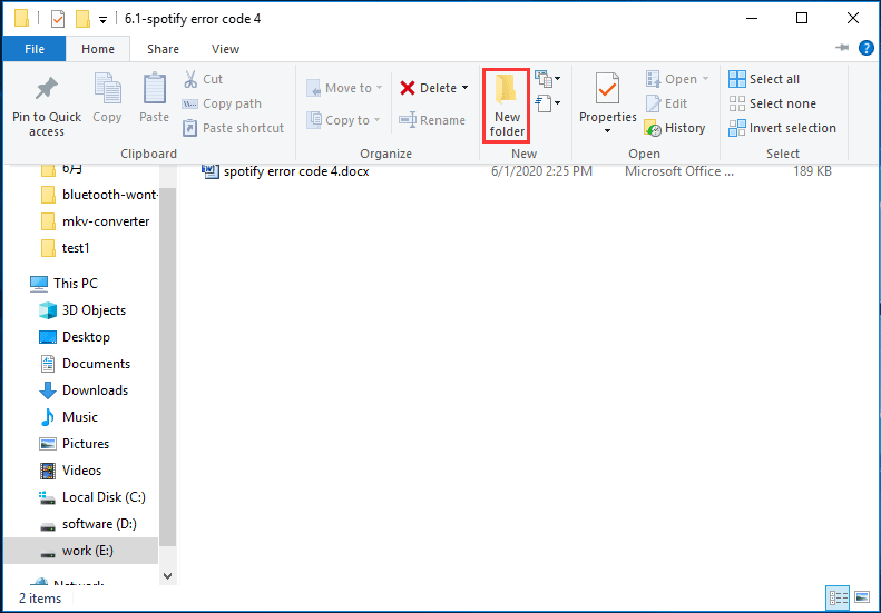 create a new folder in File Explorer