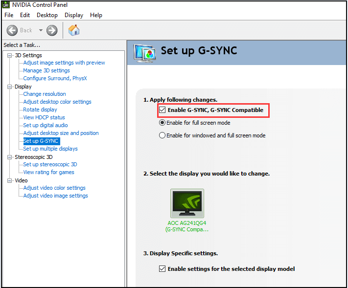 check the option Enable G-SYNC